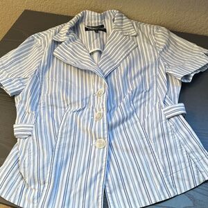 Jones New York White and Blue Striped Button Down Shirt